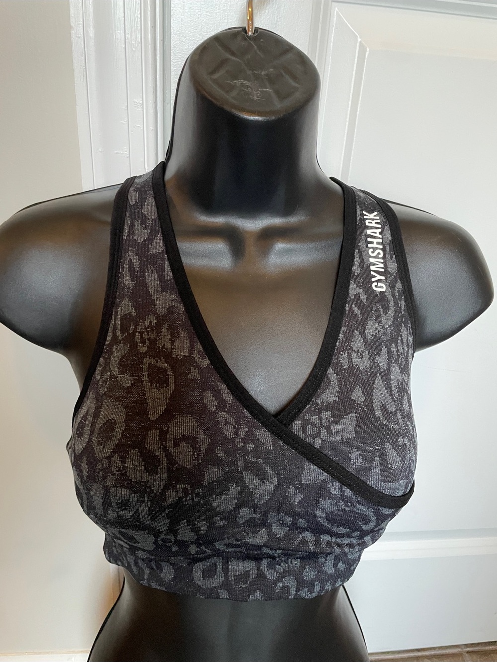 Gymshark Black & Charcoal Leopard Jacquard Cross-Back Sports Bra